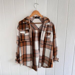 Brown & White Flannel Shacket